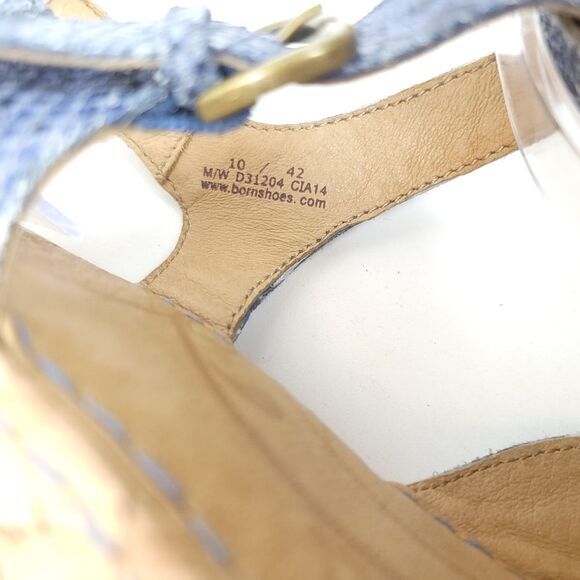 BORN MARES suede snake skin t-strap Blue Size 10 Wedge Sandal Shoes - Picture 9 of 12